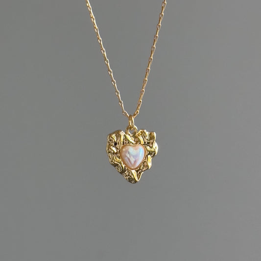 Heart Pearl Necklace, Light Pink Heart Pearl Necklace, Irregular Heart Jewelry, Romantic Statement Necklace for Women, Pearl Necklace