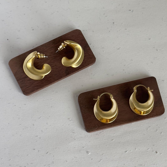 Gold Chunky Earrings, Bold Wave Stud Earrings, Retro Hoop Earrings, Layered Gold Earrings, Cute Matte Everyday Hoops, Vintage Style Hoops