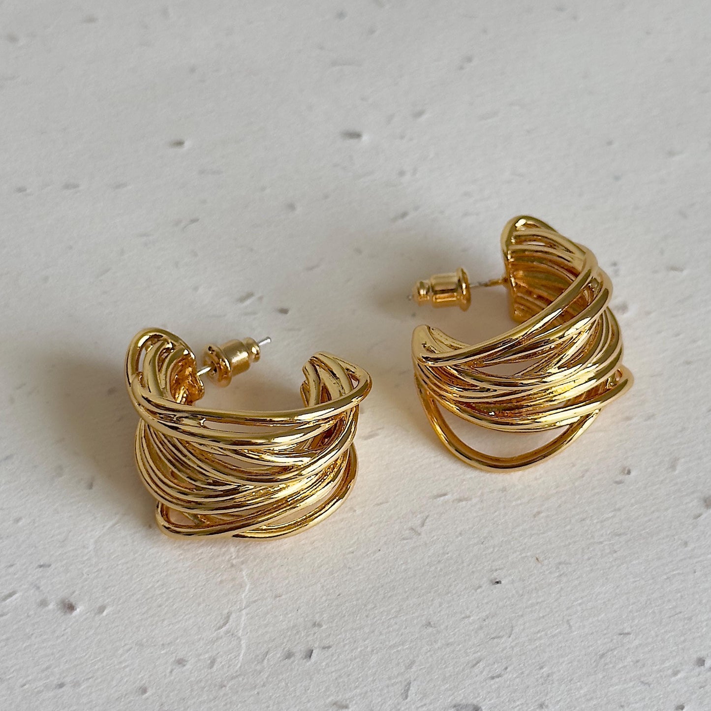 Multi Hoop Gold Twist Earrings, Layered Circle Hoop Earrings, Chunky Gold Hoops, Bold Statement Earrings, Retro Vintage Inspired Jewelry