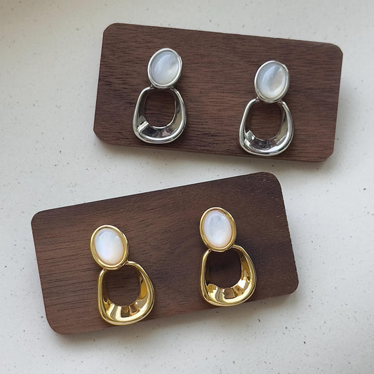 Geometric Drop Earrings with Shell, Gold And Silver Mother Of Pearl Earrings, Abstract Earrings, Modern Statement Earrings, Shell Jewelry