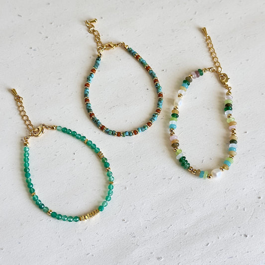 Handmade Gemstone Beaded Bracelet, Natural Stone Bracelet, Dainty Layered Jewelry, Colorful Boho Bracelet, Green Tone Beads, Gift For Her