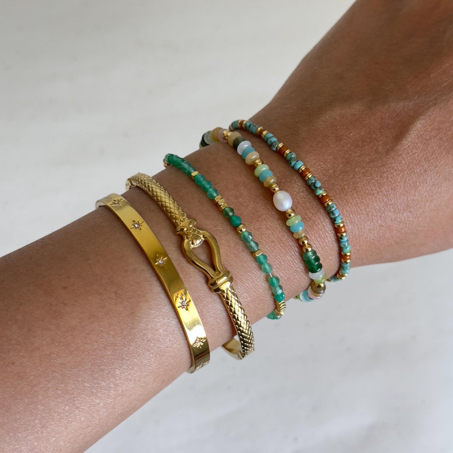 Handmade Gemstone Beaded Bracelet, Natural Stone Bracelet, Dainty Layered Jewelry, Colorful Boho Bracelet, Green Tone Beads, Gift For Her