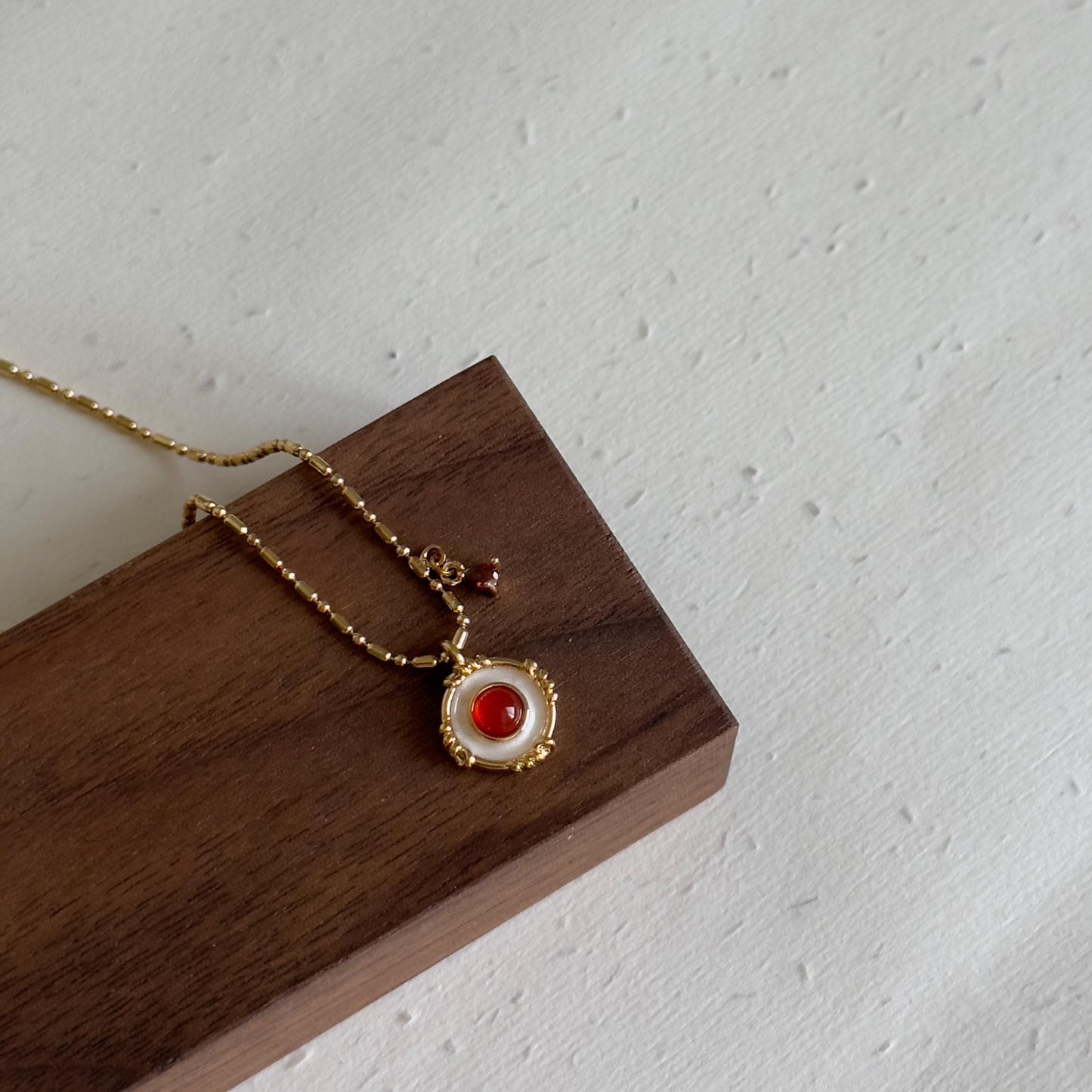 Red Stone and Mother of Pearl Pendant Necklace, Red Stone Necklace, Natural Shell Jewelry, Dainty Layering Necklace, Holiday Gift for Her