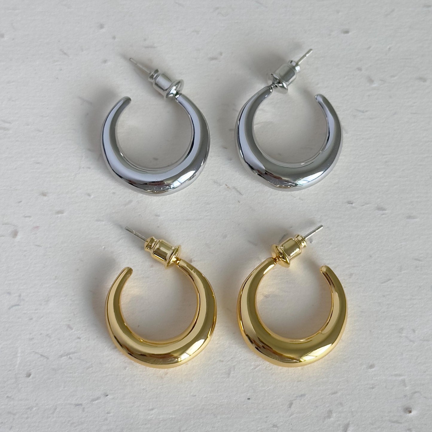 Medium Hoop Earrings, Gold Plated Dome Earrings, Silver Everyday Hoops, Classic Polished Hoop Studs, Everyday Simple Round Earrings