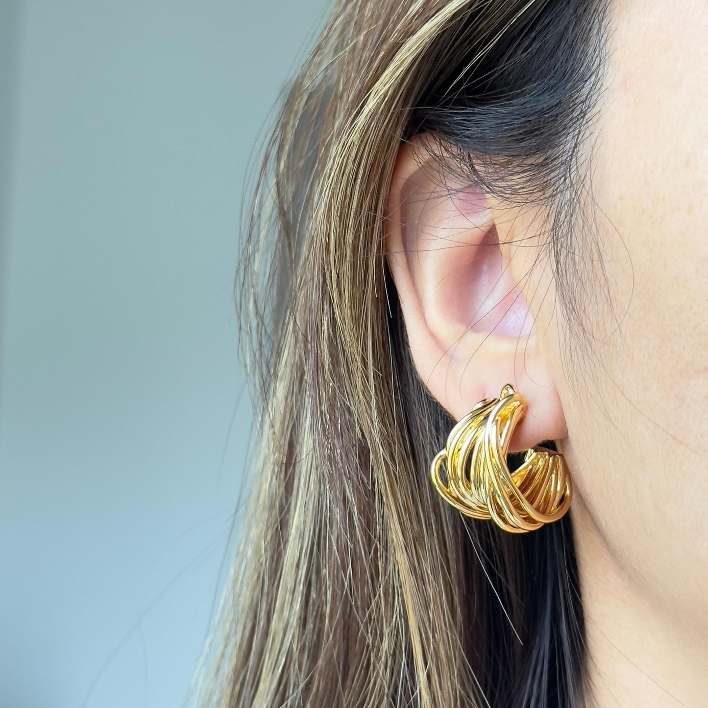 Multi Hoop Gold Twist Earrings, Layered Circle Hoop Earrings, Chunky Gold Hoops, Bold Statement Earrings, Retro Vintage Inspired Jewelry