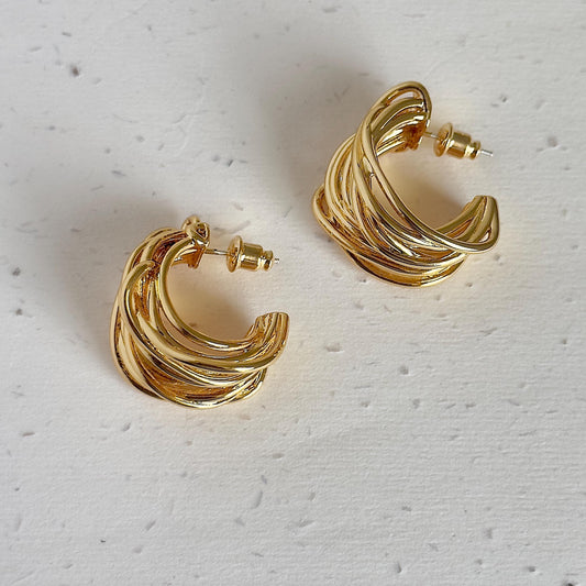 Multi Hoop Gold Twist Earrings, Layered Circle Hoop Earrings, Chunky Gold Hoops, Bold Statement Earrings, Retro Vintage Inspired Jewelry